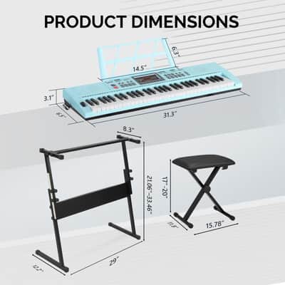 Glarry Blue 61-Key Keyboard Z-Stand with Piano Stool image 3