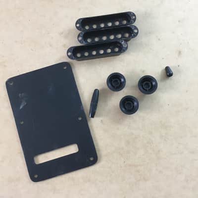Fender Vintage Reissue Black Relic Knobs Strat Pickup Covers Back Plate Guitar Tremolo Cover Complete Set image 8