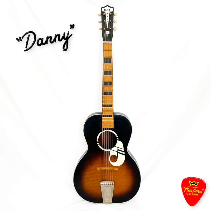 1960s Kay K1160 Parlor Guitar Tobacco Sunburst Musical Note Acoustic – “ Danny”