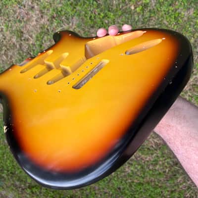 MJT Vintage Aged Nitro Guitar Body VTS 3 Tone Burst Body Only No  Parts Incuded image 8