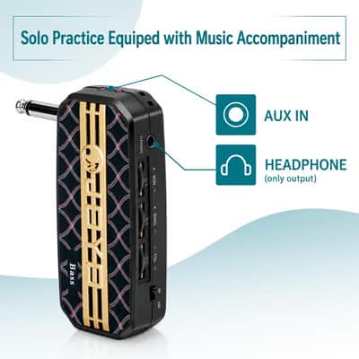 Bass Headphone Amp Mini Guitar Bassist Practice Amplifier with Aux in Portable (JA-03) image 6