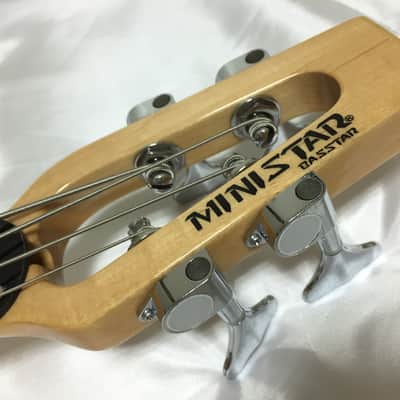 Ministar Basstar Travel Guitar Natural Finish 4 String Bass with Built-in Amp image 4