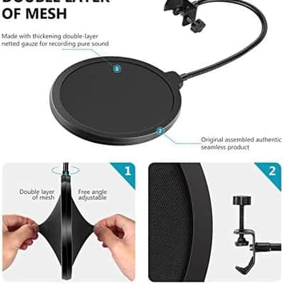 Professional Microphone Pop Filter Shield Compatible with Blue Yeti and Any Other Microphone, Dual Layered Wind Pop Screen With A Flexible 360 Degree Gooseneck Clip Stabilizing Arm image 3