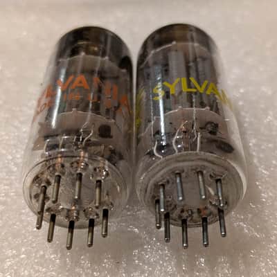 12BH7A Sylvania Matched Pair NOS Testing Gray Rib Plates Top Halo Getter Amplitrex Tested image 8