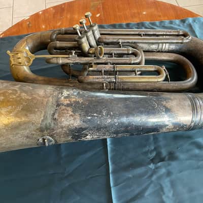 1914 C.G. Conn Antique Eb Tuba – Engraved Bell – Smooth Valves – Projec image 7