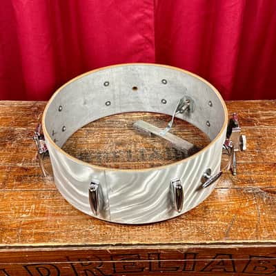 1960s Gretsch Name Band 5.5x14 Snare Silver (White) Satin Flame image 10