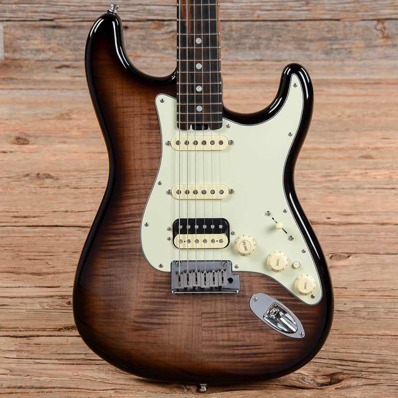 Fender Limited Edition American Elite Stratocaster HSS Shawbucker FMT with Ebony Fretboard Black Burst image 2