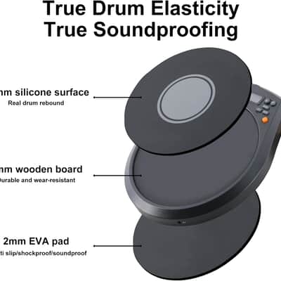 Electronic Practice Drum Pad With Stand, 12 Inches Portable Drum Pad,Silent Drum Electric Drum Pad With Stand,Suitable for Beginners and Professionals,Black image 3
