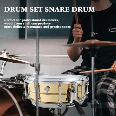 Snare Drum 14 X5.5 Inches Professional Snares for Drummer, Adult, Advanced Drum Set Snare Drums (Brass Color) image 5