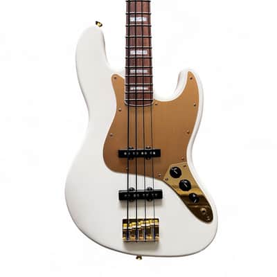 Squier 40th Anniversary Gold Edition Jazz Bass Olympic White w/ Gig Bag + Strap image 3