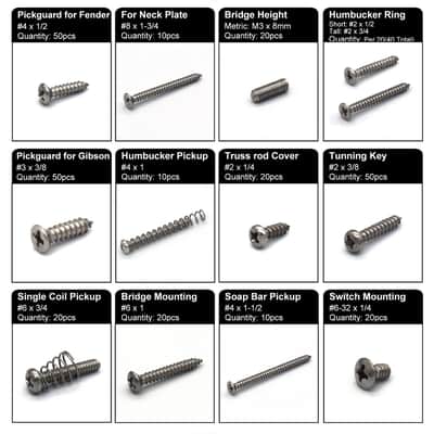 Guitar Screws Kit,304 Stainless Steel, #2#3#4#6#8 fit Fender & Gibson Pickguard, for Neck Plate Tuning Humbucker SingleCoil Pickup TrussRod Cover Bridge Selector Switch (Stainless Steel Uncoated) image 3
