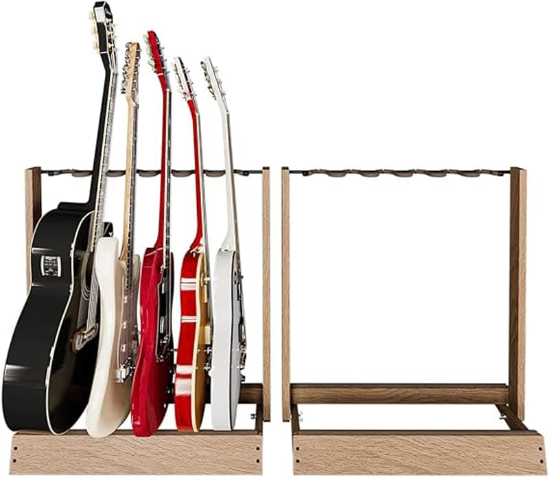 Guitar Stand 2 Pack, Multi Guitar Rack for Acoustic, Electric, Bass Guitars, Hand Welded Steel & Oak Hardwood, Padded Guitar Holders, Guitar Stands Floor image 1