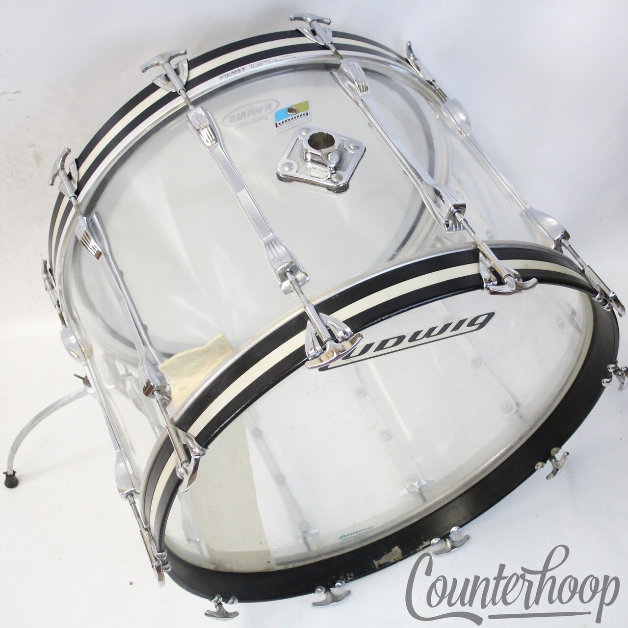 Ludwig 22x14"Vistalite Clear Bass Drum+Rare Mach Lugs Vintage 70s Blue/Olive USA — main photograph