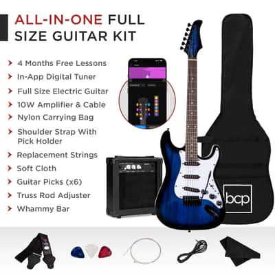 Beginner 39 In Electric Guitar Kit w/ Case, 10W Amp, Tremolo Bar - Blue image 2