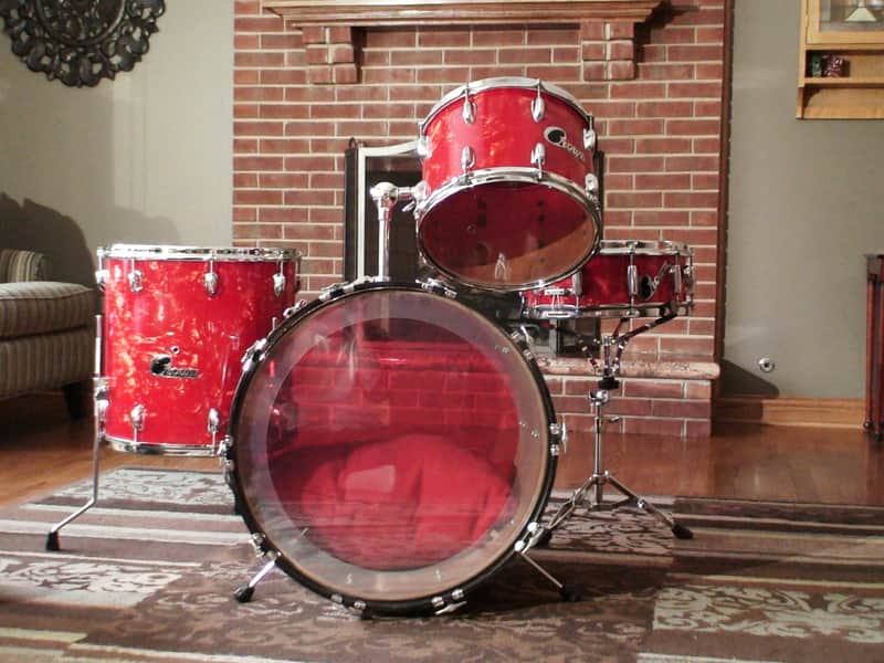 Vintage Crown 4 pc. Red Mother of Pearl 1960's Drum Set MIJ | Reverb