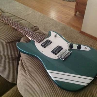 Mustang Partscaster w/ Olympic White Stripes in Dark Metallic Green image 5