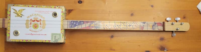 Vintage Macanudo Empty Cigar Box Guitar American Theme Brass Eagle We The People image 1