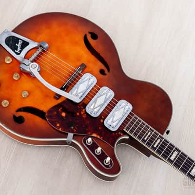 1965 Silvertone 1454 Vintage Hollowbody Electric Guitar, Harmony USA w/ DeArmond Gold Foils, Case image 10