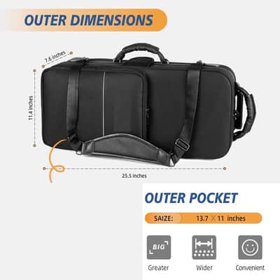 Lightweight Alto Saxophone Rolling Case with Wheels, 1200D Padded Gig Bag Backpack for Easy Travel, Reduces Carrying Strain, Large Accessory Pocket image 2