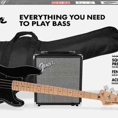 Squier Affinity Precision Bass PJ Pack with Rumble 15 Combo, Laurel Fretboard, Gig Bag  - Black image 1
