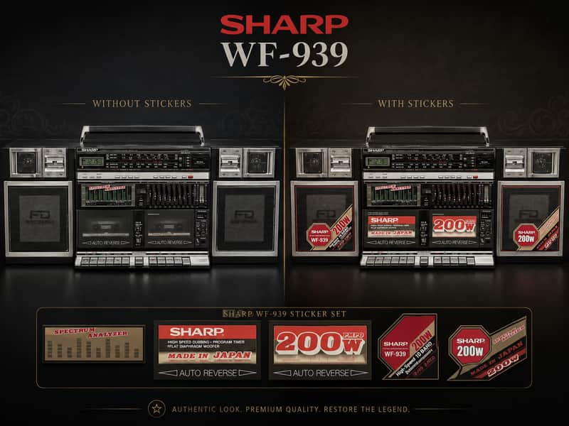 Sharp WF-939  Sticker Set, 5 pieces  JAPAN Boombox Cassette Deck image 1
