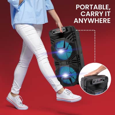 Bluetooth PA Speaker System - 600W Rechargeable Outdoor Bluetooth Speaker Portable PA System w/ Dual 8” Subwoofer 1  Microphone In, Party Lights, USB, Radio, Remote image 2