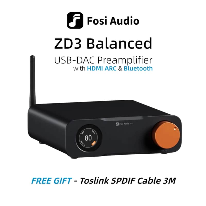 Fosi Audio ZD3 Balanced DAC | ES9039Q2M Preamplifier, Bluetooth & HDMI ARC