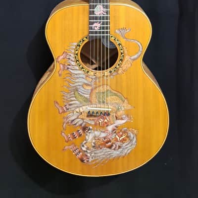Blueberry Left Handed Handmade Acoustic Guitar Grand Concert Balinese Barong Motif New In Stock image 2