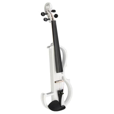 Cxxss Full Size 4/4 Bunnel Edge Electric Silent Violin with Case Bow Rosin Headphone Connecting Line White image 12