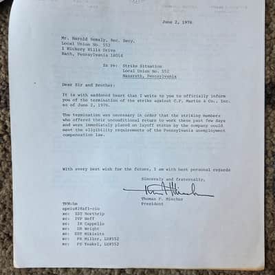 Vintage 1978 CF Martin Strike Information Packet w/ Letter to Dealers! image 8