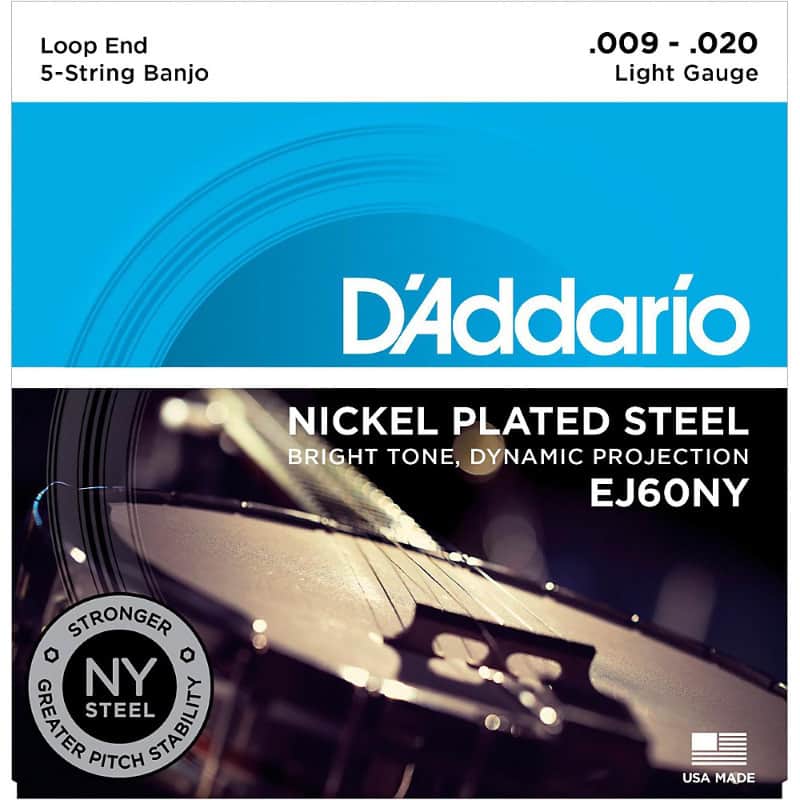 D'addario EJ60NY Nickel Plated Steel 5-String Banjo Strings Light 9-20 image 1