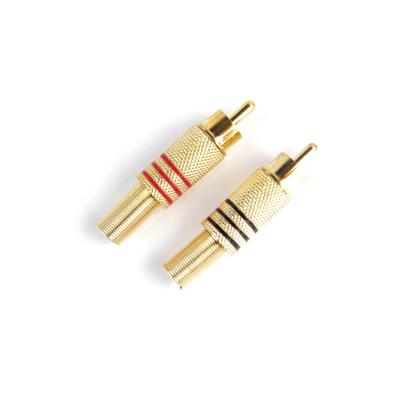 2x RCA Phone Plug Audio Video Cable Male Connector, w/spring, Gold Plated (Red & Black) image 1