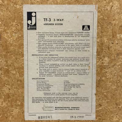 Jensen TF-3 3-way 4-Speaker System Mid-20th Century Floor Speakers 25 Watts image 10