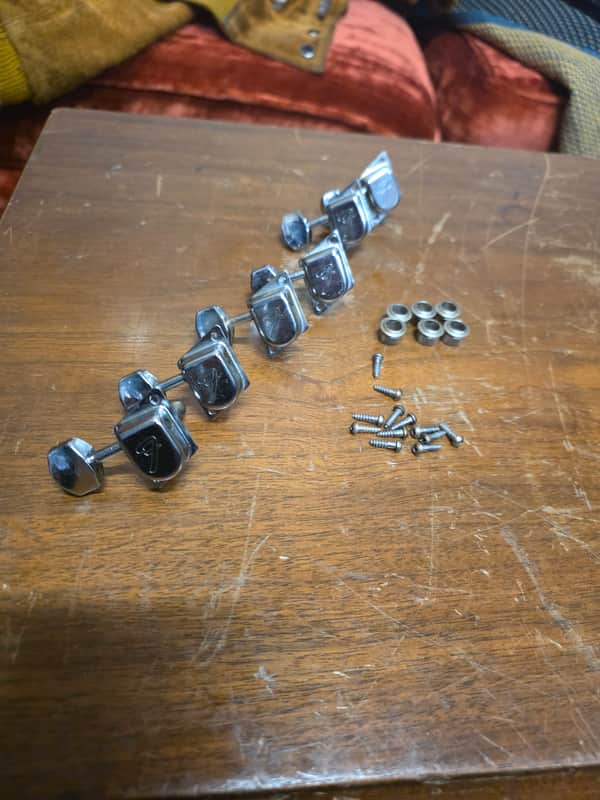 Fender F Tuner 6 In Line Metal Knob Lefty Complete Set of 6 1960s 1970s image 1