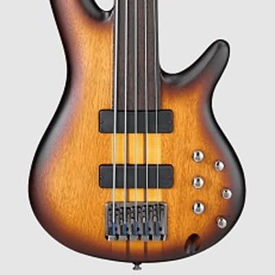 Ibanez SRF705 BBF Bass Workshop Fretless 5 String Electric Bass. Brown Burst Flat image 1