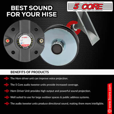 5 CORE Horn Speaker Tweeter Compression Driver 1.75 Inch Titanium Voice Coil 220W Peak 8 Ohm 110 Watts RMS Loud 105dB 18 Oz 110mm Magnet- Screw-on Thr image 10