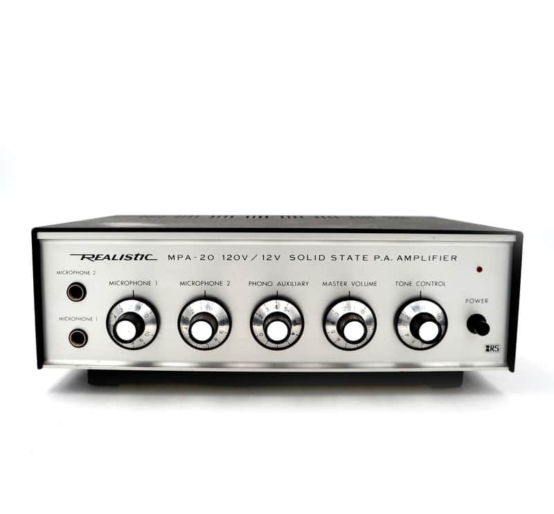 Vintage Realistic MPA-20 Solid State P.A. Amplifier 120V / 12V Mic Preamp Portable image 1