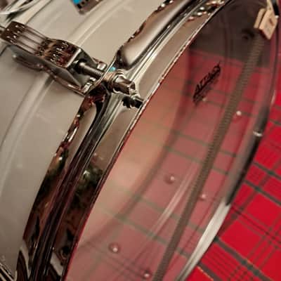 Ludwig L-404 Acrolite 5x14" 8-Lug Aluminum Snare Drum with Rounded Blue/Olive Badge 1979 - 1993 - Gray image 5