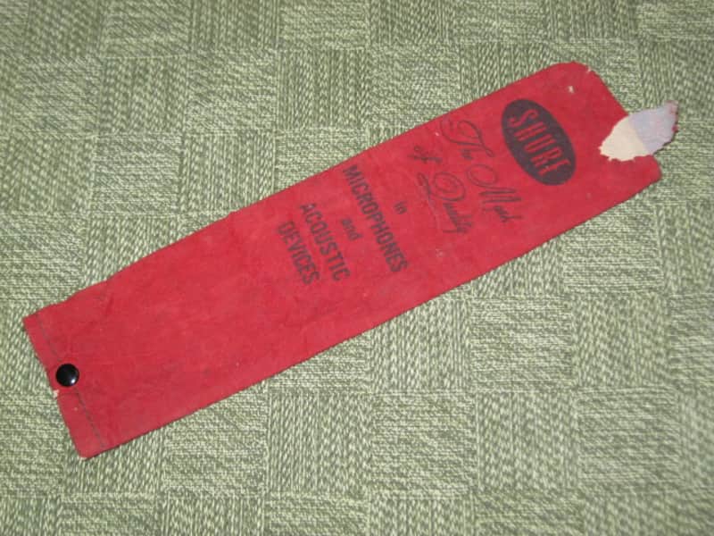 vintage Shure microphone pouch 1960s / 1970s - Outer areas: red thin velvet with black graphic / Inner areas: tan thin canvas (11 & 1/8" x 3") image 1