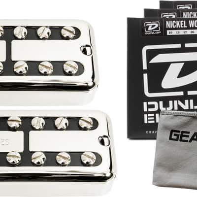 TV Jones FTB-UVNKL TV Classic Universal Mount Nickel Bridge and Neck Pickup Set w/ Geartree Cloth and 3 Packs of Strings image 1