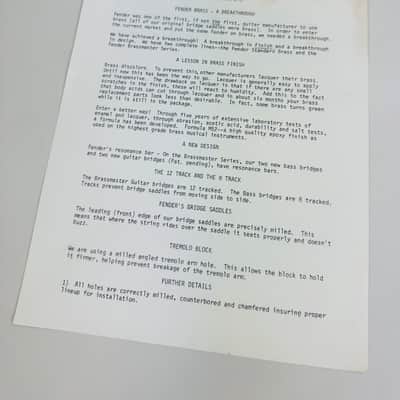 Fender Brassmaster Dealer Paper Set 1980 image 6
