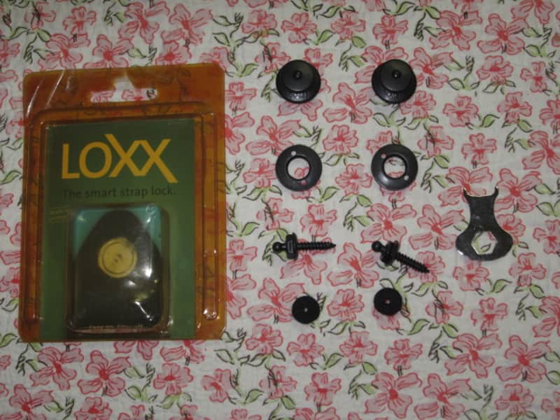 New Old Stock (in original package) LOXX 13679 Strap Lock System for Electric Guitar/Bass (Black) E & B Black (STANDARD) - from late 2010s to early 2020s - metal, stainless steel with black finish (the tool is stainless steel, silver) image 1