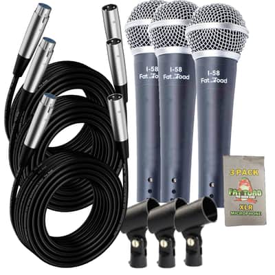 Fat Toad Dynamic Vocal Microphones with XLR Mic Cables & Clips (3 Pack) - Cardioid Handheld, Unidirectional for Studio Recording, Live Stage Singing, DJ, Karaoke - Pro Audio 20ft Mic Cords, 3-Pin Wire image 1