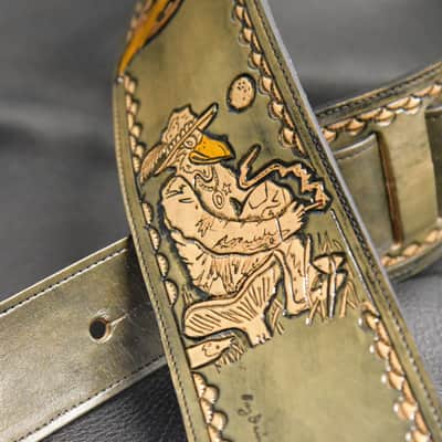 Guitar Leather strap 3.5" Black Crowes this is custom but will show anything can go on a strap image 1