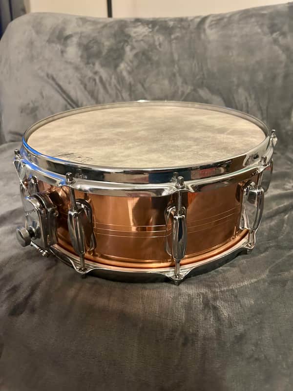 Slingerland- 5x14" Sound King, Lacquered Brass, 10-Lug Snare Drum 1980s image 1
