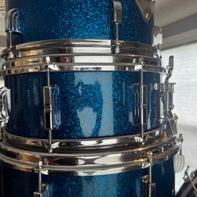 1963 Shelly Manne w Matching Snare Leedy Slingerland Drum set 13/16/22 w 5.5x14 EXC Blue Sparkle image 9