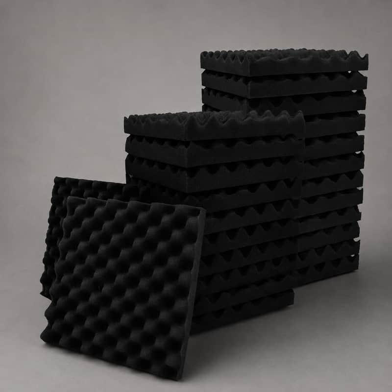 Medium Density 24 Pcs With Tapes 5cm Thick Egg Crate Acoustic Foam Panels – High-Density Sound Absorbing Wall Panels for Studio, Home Theater & KTV image 1