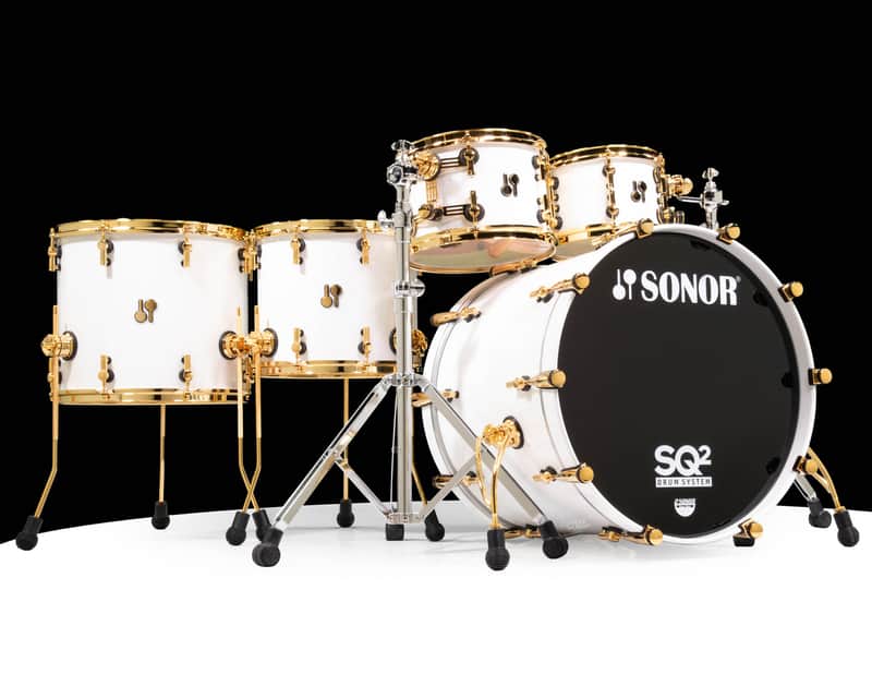 Sonor SQ2 5pc Beech Shell  Pack  - Solid White Lacquer w/Gold Hardware image 1
