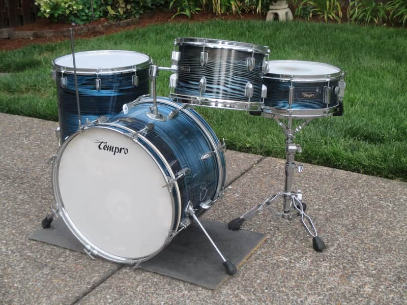 Tempro Vintage 1960s Drum Kit, Japan Made, Blue/Black Strata, Very Clean & Cool! image 1