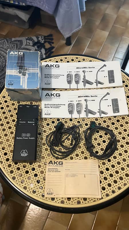 Vintage AKG MicroMic System – C401 + C402 Condenser Pickups + B9 Battery Power Supply w/ Original Box & Manuals image 1